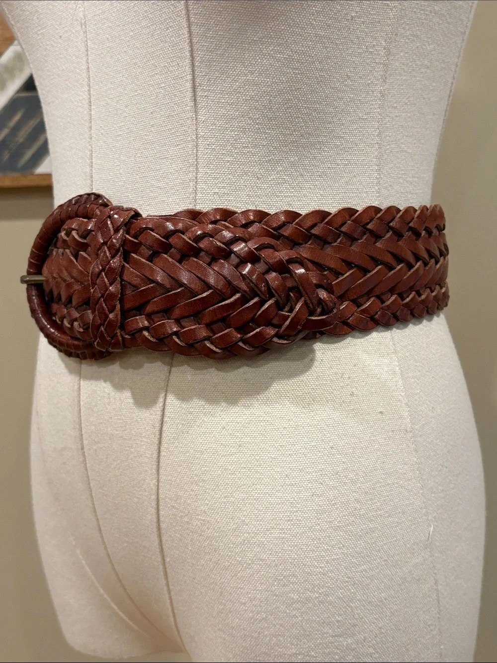 Vintage Ralph Lauren 80s Braided Brown Wide Leather Belt Made in England size 26